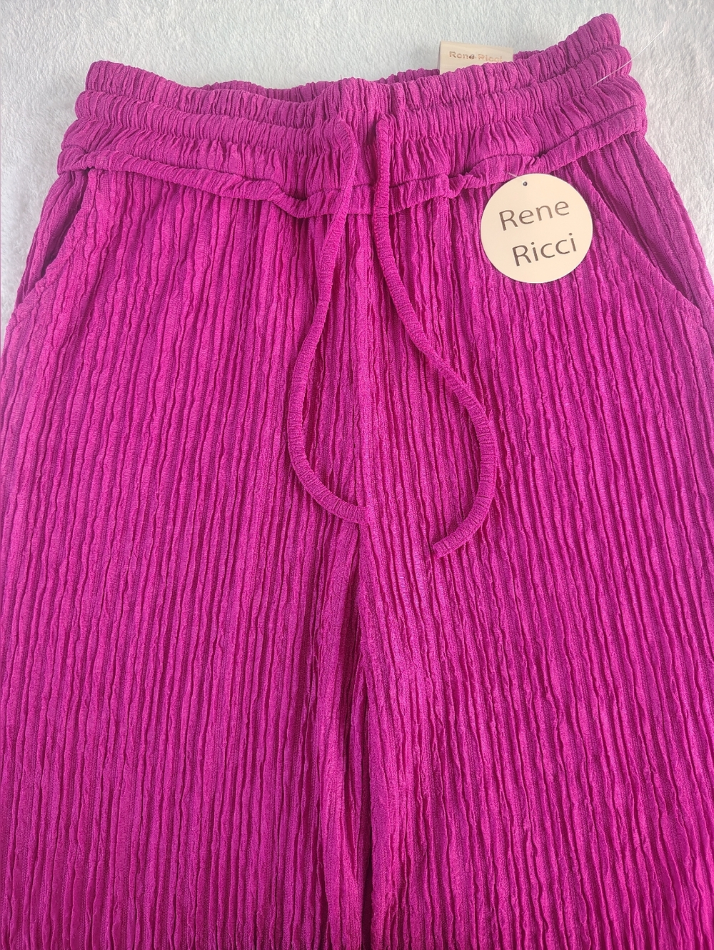 Rene Ricci Crinkle Drawstring Pants in Fuchsia Pink